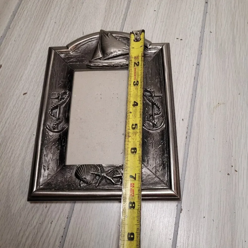 Vtg Nautical Silver Pewter Sailboat Photo Frame Beach 3.5x5 Beach House Vacation